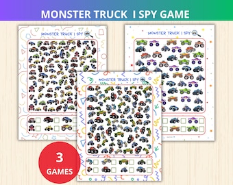 monster truck i spy game,monster truck counting game,preschool i spy activity,counting game kids,homeschool preschool math,seek and find