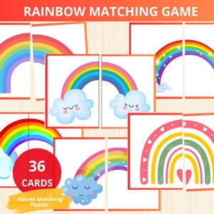 Giochi di abbinamento arcobaleno, puzzle arcobaleno, puzzle di simmetria primaverile, abbinamento di San Patrizio, carte di simmetria per bambini piccoli, puzzle montessori per la scuola materna