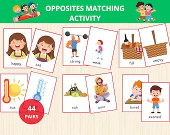Opposites Matching FlashCards,Opposites Flashcards for Kids, Pairing Cards, Preschool Memory Game,Opposites Matching Game Cards, First Grade