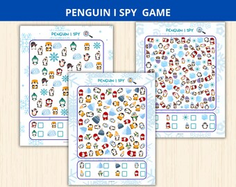 penguin i spy game,winter i spy,penguin activity kid,winter busy book,winter learning,winter party game,counting activity,seek and find game
