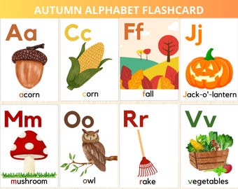 autumn Alphabet,autumn flashcard,Fall Unit Study,Alphabet Cards for Preschool,letters cards,fall preschool montessori,fall abc,Pre-k,kinder