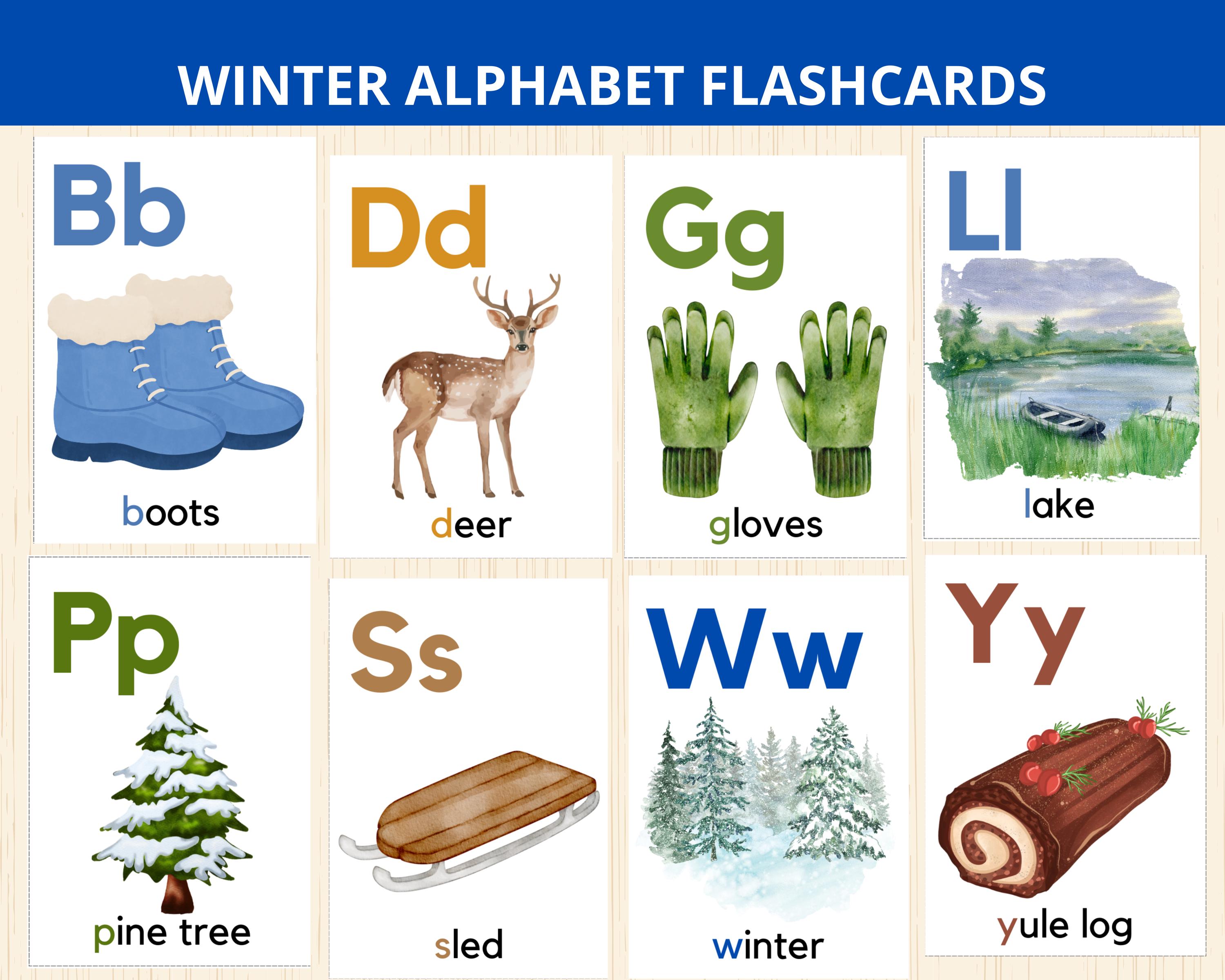 Winter Alphabet Flashcards,winter Vocabulary Cards,winter Abc