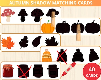 Herbst Schatten Matching Cards,Herbst Montessori Aktivität,Herbstparty,Montessori Matching Cards,Herbst Vorschule,Vorlesespiel,Herbst beschäftigt Tasche