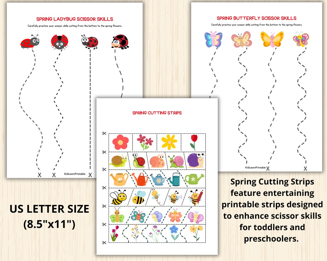 Spring Cutting Practice, Scissor Skills Worksheet, Spring Scissor ...
