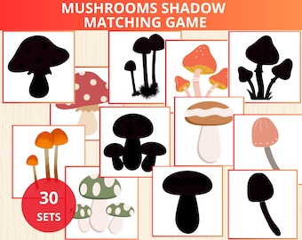 Mushrooms Shadow Matching,mushroom Montessori,fall Activity Kids,fall preschool,mushroom busy book,matching activity,mushroom cards,autumn