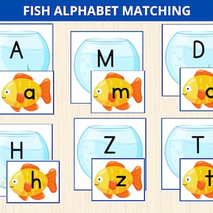 Alfabeto de peces, alfabeto de animales marinos, actividad de emparejamiento de peces, libro de actividades con el alfabeto, rompecabezas de peces, reconocimiento de letras