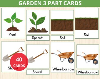 Montessori 3 Part Garden Cards,three part garden,gardening  Preschool,garden Flashcards,Kindergarten,Homeschool,Montessori,nature vocabulary