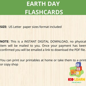 May include: A printable Earth Day flashcards set for kids. The image shows a sample card with the letters A, B, and C. The text on the image reads "Earth Day Flashcards" and "Kid Learn Printable".