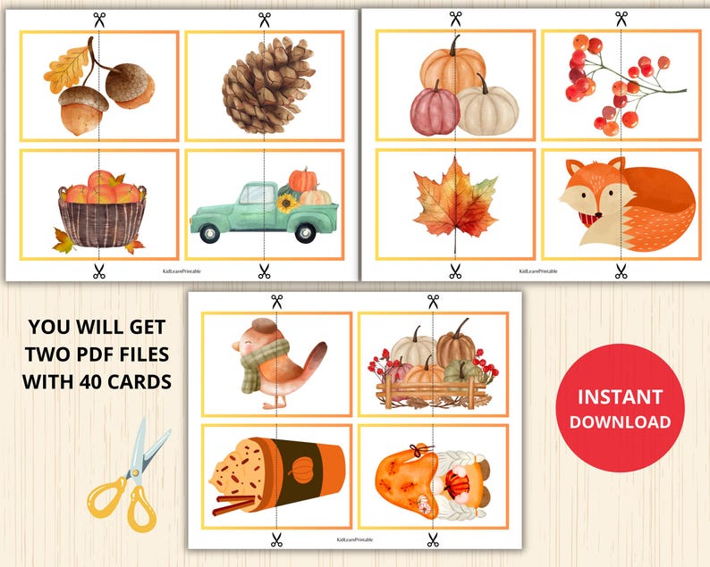 Enhance your child's cognitive skills with this charming Autumn Matching Game! This 2-piece puzzle set features vibrant fall-themed illustrations, perfect for little learners.