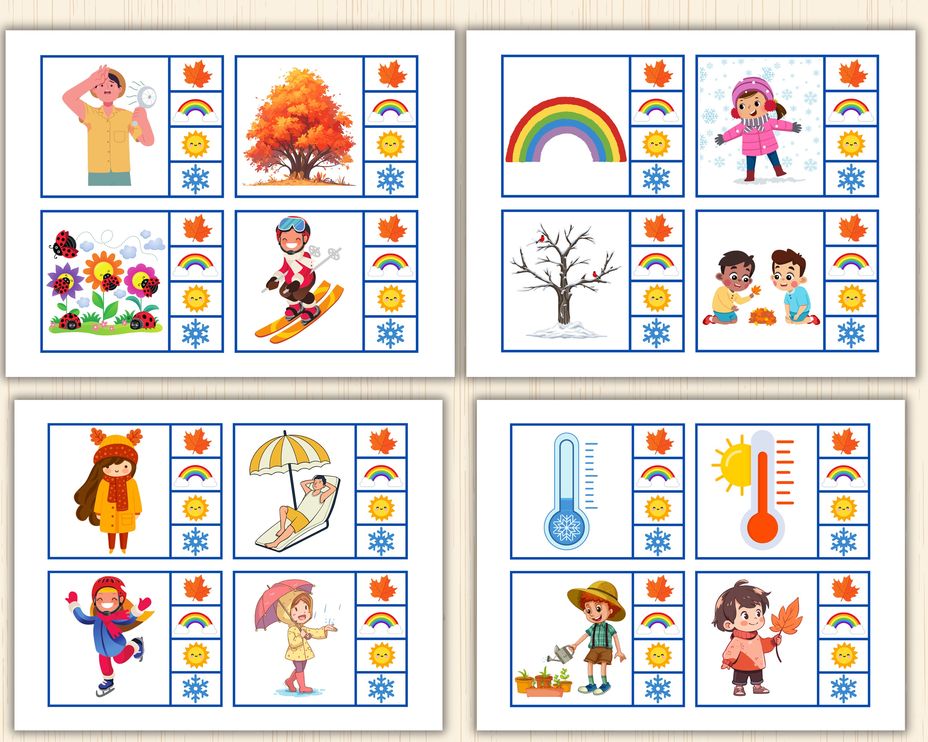 Season Pattern Sorting Season Clip Card, Season Sorting Game, Seasons Preschool,season Busy ...