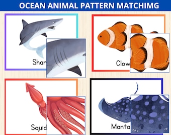 ocean animal Pattern Match Activity,ocean animal Activity for Toddlers,summer Activity,Sea Flashcards,ocean unit study,sea animal preschool