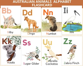 Alfabeto de animales australianos, pósteres del alfabeto australiano, tarjetas didácticas del alfabeto ABC, letras de animales, animales nativos australianos, animales australianos