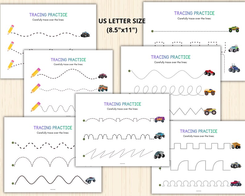 Get little learners excited about writing with this Monster Truck Tracing Book Printable! Designed for preschool, pre-K, and kindergarten children, this engaging workbook combines the thrill of monster trucks with essential tracing practice to help build strong prewriting and early literacy skills.