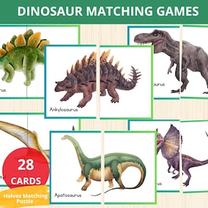 Carte mémoire dinosaure, moitiés assorties, dinosaure Montessori, jeux d'association de dinosaures, activité dinosaure enfant, puzzle dinosaure, identification de dinosaure
