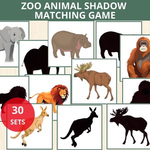 zoo animals Shadow Matching Game,wild animals matching,animal matching cards,animals Unit Study,jungle animals cards,animals shadow cards