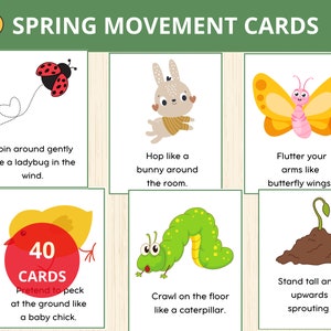 Frühling Bewegungskarten, Kinder Aktion Karteikarten, Aktionskarten, Montessori Aktivität, Frühling Karte, aktives Spiel, Grobmotorik, Vorschule