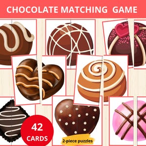 Jeu d'associations de chocolats pour la Saint-Valentin, activité d'associations de chocolats, jeu d'associations de chocolats pour la Saint-Valentin, jeu d'associations de chocolats pour la Saint-Valentin, cartes d'associations de chocolats
