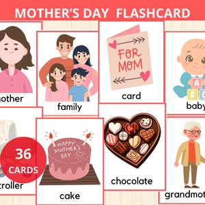 Cartes fête des mères,cartes de vocabulaire,cartes flash fête des mères, préscolaire, maternelle, école à la maison,cartes flash,activités pour enfants,mots de vocabulaire