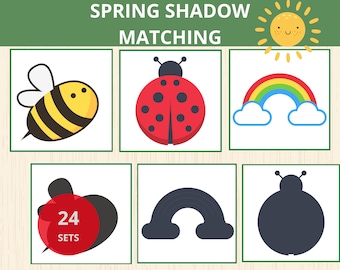 Spring shadow matching cards, spring shadow Matching Activity, montessori spring,spring busy bin,Preschool spring activity,match pictures