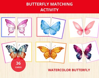 Butterfly Matching Activity, Butterfly Puzzles,Symmetry Puzzle,Toddler,Butterfly Montessori, Spring Activity,Spring Flashcards,Pattern Cards