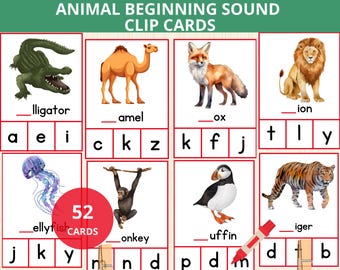 animal Beginning Sounds,animal preschool,animal Letter Sounds,phonic clip cards,Alphabet Phonics,animal vocabulary,kindergarten letter sound