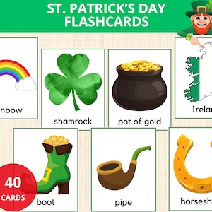 St. Patrick's Day Karteikarten,St Patrick's Day Vokabeln,St. Patrick's Vokabeln,St. Patrick's Day Karteikarten,St. Paddys Day Vorschule, Frühlingswörter, St Patrick Montessori