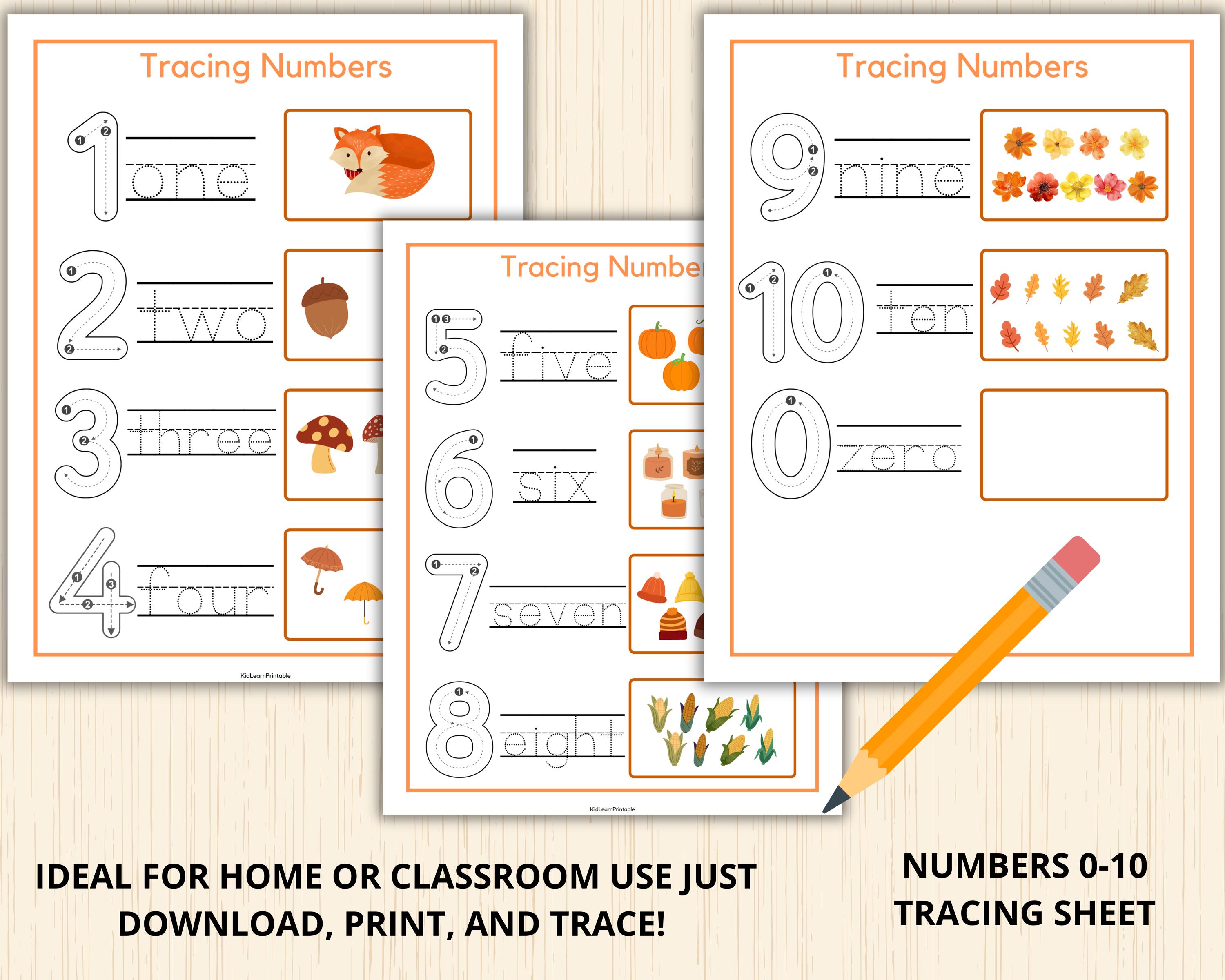 Fall Number Tracing Worksheets,autumn Numbers Writing Practice ...