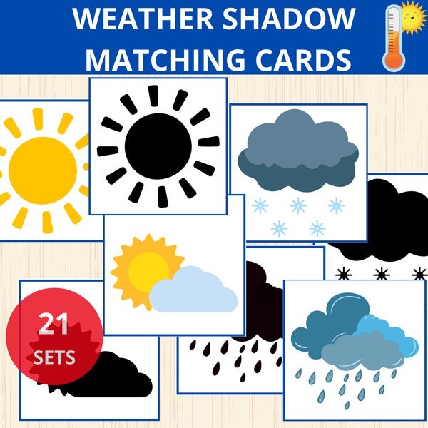 Weather shadow matching cards,weather Montessori toddler, Weather Flashcards,Preschool weather activity,shadow matching,kindergarten,toddler