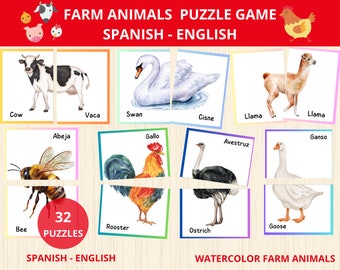 Coppie di puzzle con animali della fattoria, Puzzle di simmetria degli animali della fattoria, Gioco di abbinamento degli animali, Attività di abbinamento, Giochi con animali, Asilo prescolare