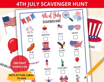 4th of July Scavenger Hunt,Fourth of July Game,Patriotic Treasure Hunt,Independence Day Game,Patriotic Activity preschool,Indoor Treasure