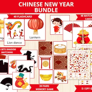 Chinese new year bundle,lunar new year bundle activities,chinese new year Worksheets,Lunar New Year Vocabulary,Montessori Spring Festival