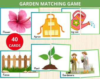 garden Matching game,garden Preschool Activity,Matching Game for Kids,garden symmetry,two piece puzzle,Match Halves,garden puzzle kids,prek