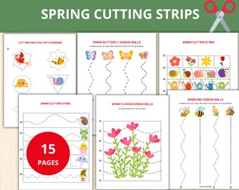 Spring Cutting Practice, Scissor Skills worksheet, Spring Scissor Strips, Cutting Lines, scissor skills, Fine Motor Skills,Spring Preschool