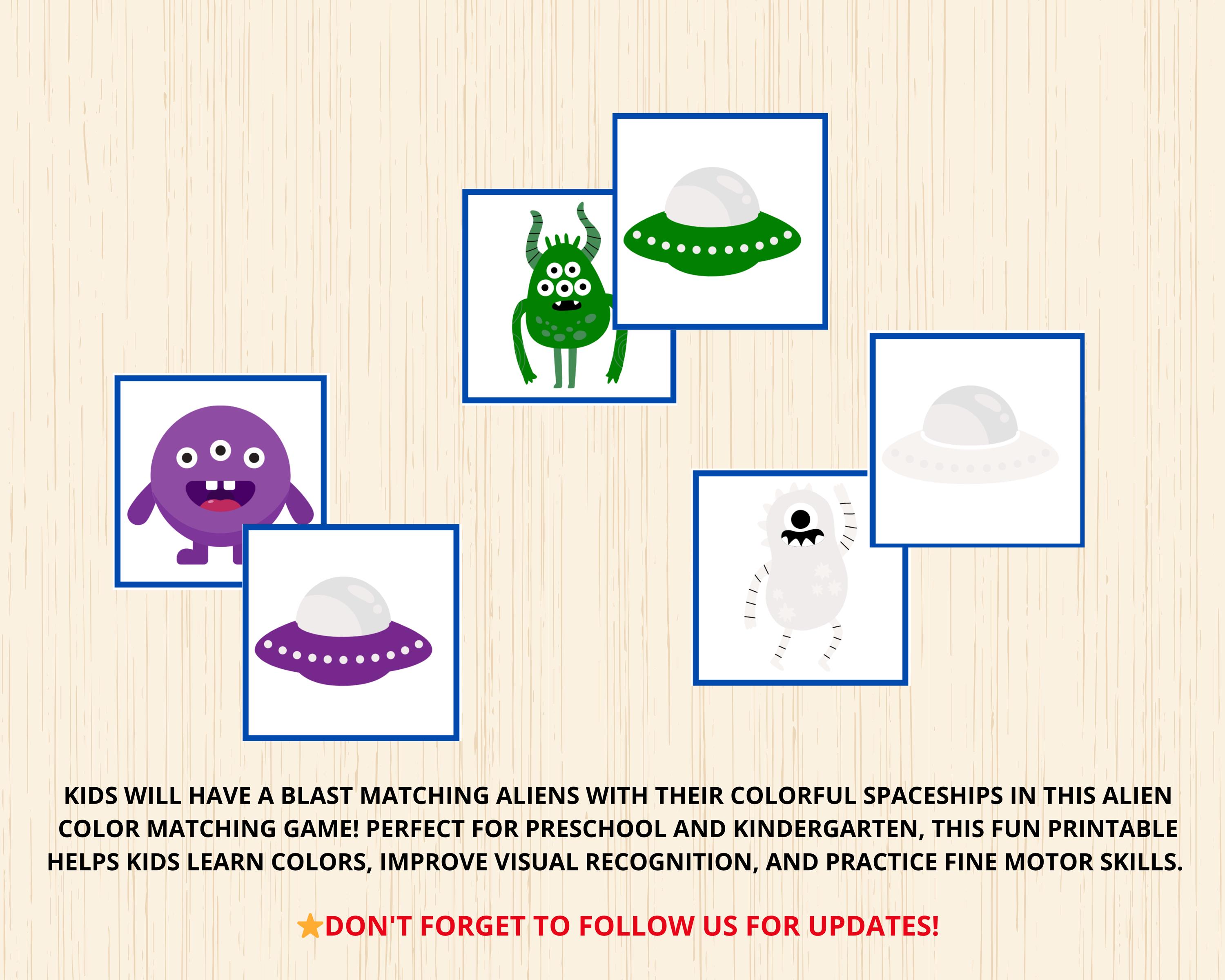 Aliens Color Matching,space Busy Book,space Unit Study,color Match Game ...