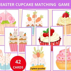 Juego de combinación de cupcakes de Pascua, actividad de Pascua para niños, libro de actividades de Pascua, Montessori de Pascua, actividades de Pascua para preescolares, juegos de fiesta de cupcakes