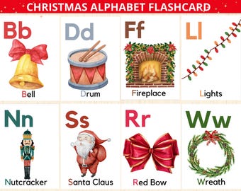 Christmas Alphabet Cards,Christmas Cards for Kids,Christmas Flashcards,Christmas ABC Flashcards, Christmas Vocabulary,xmas Morning Basket