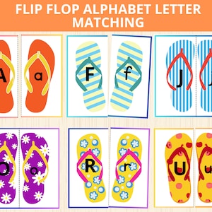 Flip Flop Alphabet Matching cards, coincidencia de letras de verano, reconocimiento de letras, actividad de verano, montessori de verano, letra preescolar, prek, minúsculas