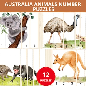 Australian animals number Puzzles,animals Number Sequence,Australia Animal Puzzle,Australia Activity,Puzzles for Kids,Preschool counting