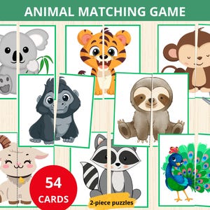 Animals Matching Game,Safari animals Matching Activity,Animals puzzle,symmetry puzzle,farm animals match,Toddler Matching Activity,preschool