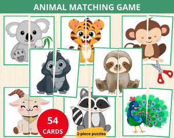 Dieren matching game, safaridieren matching activiteit, dieren puzzel, symmetrie puzzel, boerderijdieren match, peuter matching activiteit, peuterspeelzaal