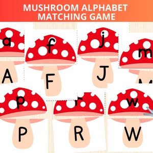 mushroom alphabet match,autumn letter match,fall Preschool Letters,Alphabet Matching ,Alphabet Puzzle Pairs,ABC Activity,letter recognition