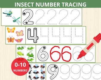 insect Number tracing,handwriting practice worksheets,writing skills,tracing activity,insect montessori,bug study,insect busy book,Preschool