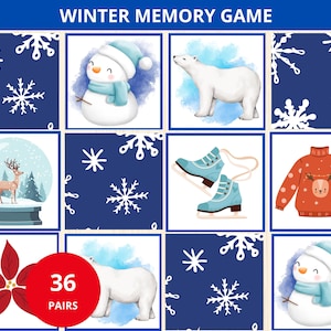 Juego de memoria de invierno, actividad de emparejamiento de invierno, preescolar de invierno, aprendizaje en el hogar, libro de actividades de invierno, tiempo de tranquilidad de Navidad, tarjetas didácticas de invierno