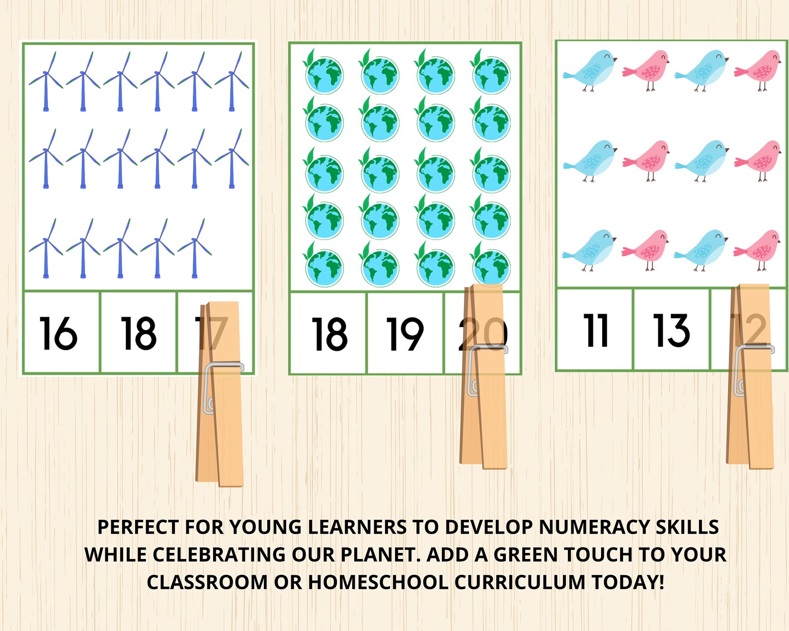 Earth Day Count and Clip Cards,numbers 1-20,counting Cards, Earth Day ...