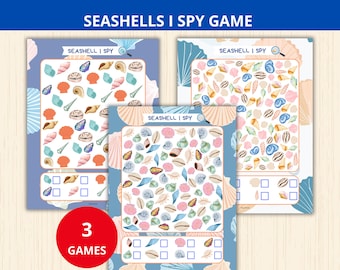 Seashell I Spy,summer Seek & Find,Look and Find Games,I Spy for Kids,beach party game,I Spy Seashells,Sea Life Learning,seashell Activities