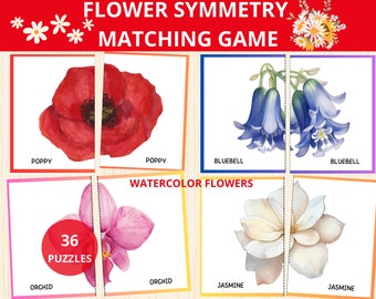 Flower Symmetry Puzzles,flower Matching Activity,spring puzzle,spring Montessori Activity, Flower Identification,Flower Unit Study preschool