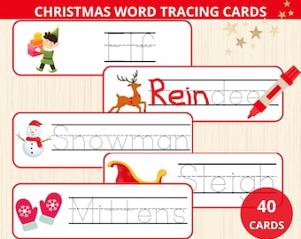 Christmas word tracing,xmas Tracing Strips,winter montessori,christmas vocabulary card,handwriting practite,tracing worksheets,xmas Alphabet