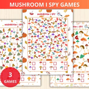 mushroom i spy game,fall activity for kid,nature preschool,autumn classroom,autumn worksheet,mushroom unit study,autumn i spy,mushroom count