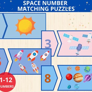 ruimtenummerkaarten, ruimtetelkaarten, ruimtenummers matchen, ruimtepuzzel, cijferpuzzel, wiskundepuzzels, cijfers 1-10, wiskundige vaardigheden, pre-k