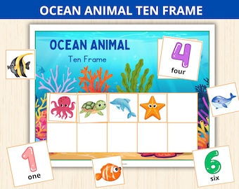 Ocean animal Ten Frames,sea animal Counting,Ocean Numbers 1-10,summer ten frame,early math,marine animal preschool,ocean animal unit study